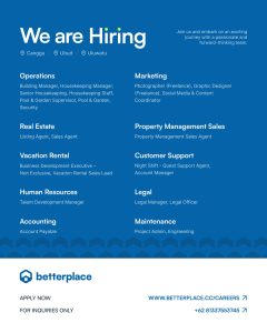 Lowongan Kerja Sebagai Building Manager, Housekeeping Manager, Senior Housekeeping, Dll untuk Betterplace Penempatan di Bali