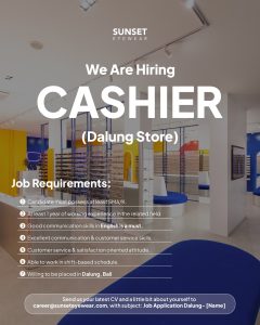 Lowongan Kerja Sebagai Cashier untuk Sunset Eyewear Penempatan di Dalung, Badung