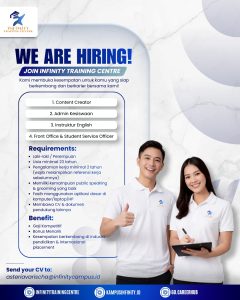 Lowongan Kerja Sebagai Content Creator, Admin Kesiswaan, Instruktur English dan Front Office & Student Service Officer untuk Infinity Training Centre Penempatan di Badung