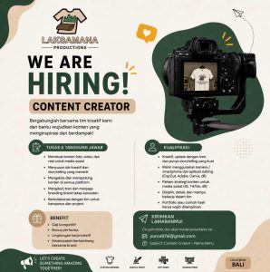 Lowongan Kerja Sebagai Content Creator untuk LAKSAMANA Productions Penempatan di Bali