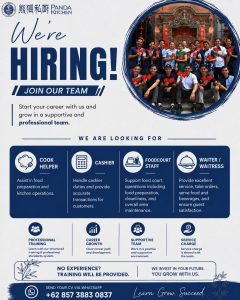 Lowongan Kerja Sebagai Cook Helper, Cashier,Foodcourt Staff dan Waiter/Waitress untuk Panda Kitchen Penempatan di Denpasar