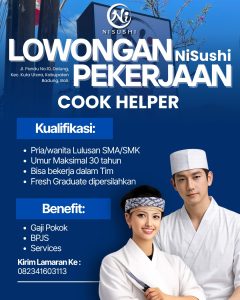 Lowongan Kerja Sebagai Cook Helper, Server untuk NISUSHI Penempatan di Dalung, Badung
