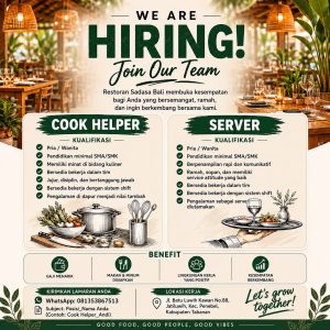 Lowongan Kerja Sebagai Cook Helper, Server untuk Restoran Sadasa Bali Penempatan di Tabanan