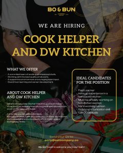 Lowongan Kerja Sebagai Cook Helper dan DW Kitchen untuk Bo & Bun Penempatan di Badung