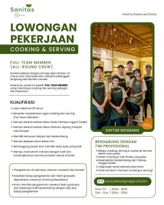Lowongan Kerja Sebagai Cooking & Serving untuk Sanitas Penempatan di Badung