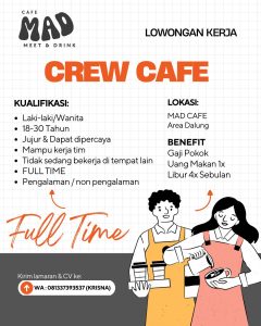 Lowongan Kerja Sebagai Crew Cafe untuk MAD Cafe Penempatan di Dalung, Badung