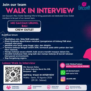 Lowongan Kerja Sebagai Crew Outlet, Management Trainee, Receiving Inventory, Crew Produksi dan Kood Produksi untuk Mie Gacoan Penempatan di Bali
