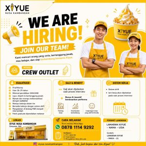 Lowongan Kerja Sebagai Crew Outlet untuk Xiyue Nusa Kambangan Penempatan di Denpasar