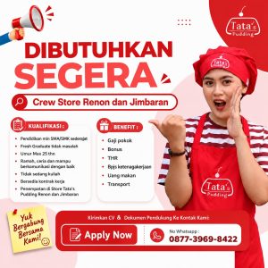 Lowongan Kerja Sebagai Crew Store, Driver untuk Tata's Pudding Penempatan di Bali