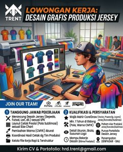 Lowongan Kerja Sebagai Desain Grafis Produksi Jersey untuk Trent Apparel Penempatan di Denpasar
