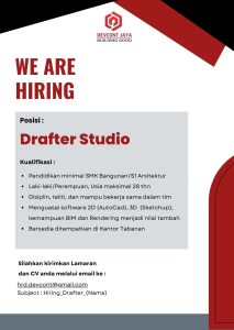 Lowongan Kerja Sebagai Drafter Studio untuk Devcont Jaya Penempatan di Tabanan
