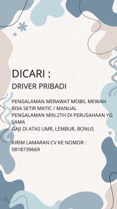 Lowongan Kerja Sebagai Driver Pribadi untuk Penempatan di Bali