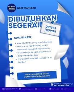 Lowongan Kerja Sebagai Driver (SUPIR) untuk Wijas Trans Bali Penempatan di Badung