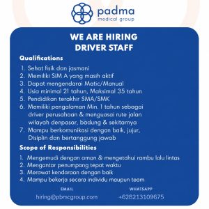 Lowongan Kerja Sebagai Driver Staff untuk Padma Medical Penempatan di Denpasar
