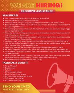 Lowongan Kerja Sebagai Executive Assistance untuk Penempatan di Bali