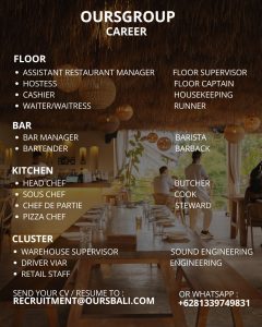 Lowongan Kerja Sebagai Floor, Bar, Kitchen, Cluster, Analyst Manager, Stock Audit Manager, Dll untuk Ours Group Bali Penempatan di Bali