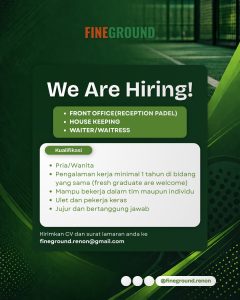 Lowongan Kerja Sebagai Front Office (Receptionist),Housekeeping, Waiter/Waitress untuk FINE GROUND Penempatan di Denpasar