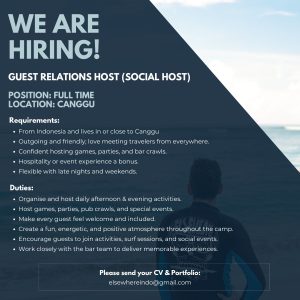 Lowongan Kerja Sebagai Guest Relations Host (Social Host) untuk Elsewhere Bali Penempatan di Canggu, Badung