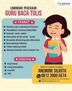 Lowongan Kerja Sebagai Guru Baca Tulis untuk Anemone Siligita Penempatan di Kuta, Badung