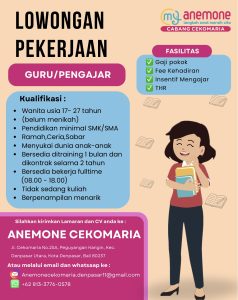 Lowongan Kerja Sebagai Guru / Pengajar untuk Anemone Cekomaria Penempatan di Denpasar