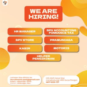 Lowongan Kerja Sebagai HR Manager, SPV Store, Kasir, SPV Accounting Finance Tax, Pramuniaga, Dll untuk CV Surya Pangan Penempatan di Denpasar