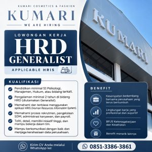 Lowongan Kerja Sebagai HRD Generalist untuk KUMARI Cosmetics & Fashion Penempatan di Bali