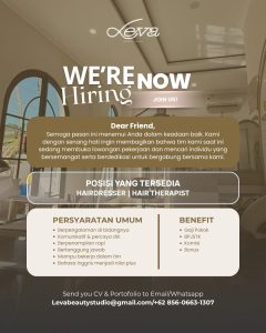 Lowongan Kerja Sebagai Hairdresser, Hair Therapist, Admin Salon untuk Leva Beauty Penempatan di Denpasar