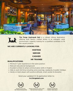 Lowongan Kerja Sebagai Hostess, Server, Cashier dan HR Trainee untuk The Forge Gastropub Bali Penempatan di Badung