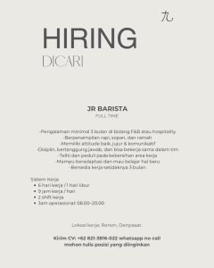 Lowongan Kerja Sebagai Junior Barista untuk Noraku Cafe Penempatan di Denpasar