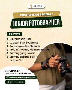 Lowongan Kerja Sebagai Junior Photographer untuk Arkana Studio Bali Penempatan di Denpasar