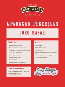 Lowongan Kerja Sebagai Juru Masak untuk Warung Nasi Wangi Penempatan di Kuta, Badung