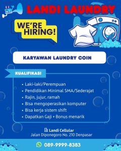 Lowongan Kerja Sebagai Karyawan Laundry Coin untuk LANDI LAUNDRY Penempatan di Denpasar