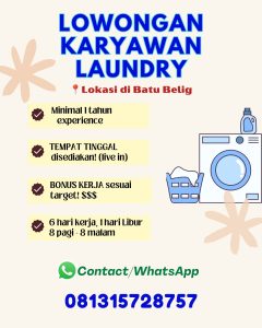 Lowongan Kerja Sebagai Karyawan Laundry untuk Penempatan di Badung