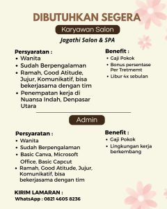 Lowongan Kerja Sebagai Karyawan Salon dan Admin untuk Jagathi Salon & SPA Penempatan di Denpasar