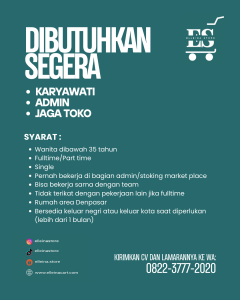 Lowongan Kerja Sebagai Karyawati, Admin dan Staff Jaga Toko (Full Time dan Part Time) untuk Elleina Store Penempatan di Denpasar