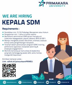 Lowongan Kerja Sebagai Kepala SDM, Staff Pengembangan Karier Mahasiswa, Staff Kerjasama & Humas, Dll untuk Primakara University Penempatan di Renon, Denpasar
