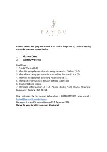 Lowongan Kerja Sebagai Kitchen Crew dan Waiter/Waitress untuk Bambu Bali Penempatan di Uluwatu, Badung