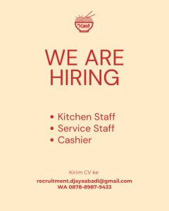 Lowongan Kerja Sebagai Kitchen Staff, Service Staff dan Cashier untuk Bakmi Kyu Penempatan di Denpasar
