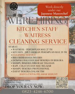 Lowongan Kerja Sebagai Kitchen Staff, Waitress dan Cleaning Service untuk IZAKAYA Kome Penempatan di Badung