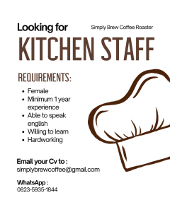 Lowongan Kerja Sebagai Kitchen Staff untuk Simply Brew Coffee Roaster Penempatan di Denpasar