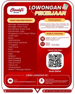 Lowongan Kerja Sebagai Manager Operasional, Manager Fresh Food, Koordinator Fresh Food, Koordinator Toko, Dll untuk Clandy's Grosir Penempatan di Bali