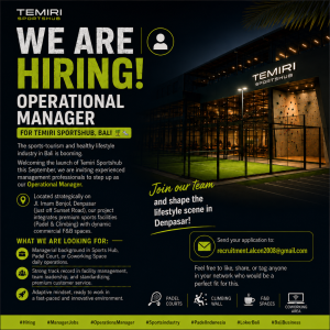 Lowongan Kerja Sebagai Manager Operational, Head Barista, Barista, Receptionist, Sales & Housekeeping untuk Temiri Sportshub Penempatan di Denpasar