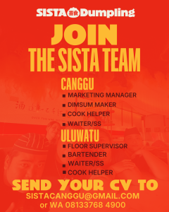 Lowongan Kerja Sebagai Marketing Manager, Dimsum Maker, Cook Helper, Waiter/ss, Dll untuk Sista Dumpling Penempatan di Badung