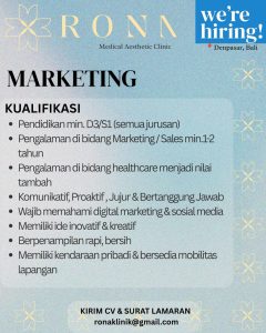 Lowongan Kerja Sebagai Marketing untuk RONA Medical Aesthetic Clinic Penempatan di Denpasar