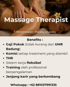 Lowongan Kerja Sebagai Massage Therapist, Brows Technician dan Nail Artist untuk AKASA SPA Penempatan di Pecatu, Badung