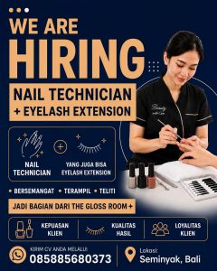 Lowongan Kerja Sebagai Nail Technician + Eyelash Extension, Terapis Pijat, Sales Marketing Executive, Dll untuk Penempatan di Seminyak, Badung