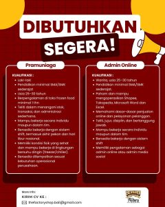 Lowongan Kerja Sebagai Pramuniaga dan Admin Online untuk Bernardi Penempatan di Denpasar