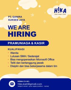 Lowongan Kerja Sebagai Pramuniaga dan Kasir untuk H!KA Penempatan di Denpasar
