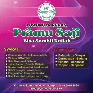 Lowongan Kerja Sebagai Pramusaji untuk Happy Time Bubble Drink Penempatan di Bali