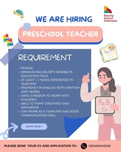 Lowongan Kerja Sebagai Preschool Teacher untuk Berverly School Indonesia Penempatan di Badung